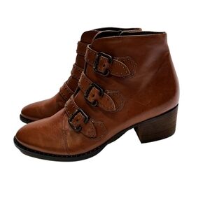 Paul Green Soho Monk Strap Heeled Ankle Bootie Size 8.5 Brown Leather Boots